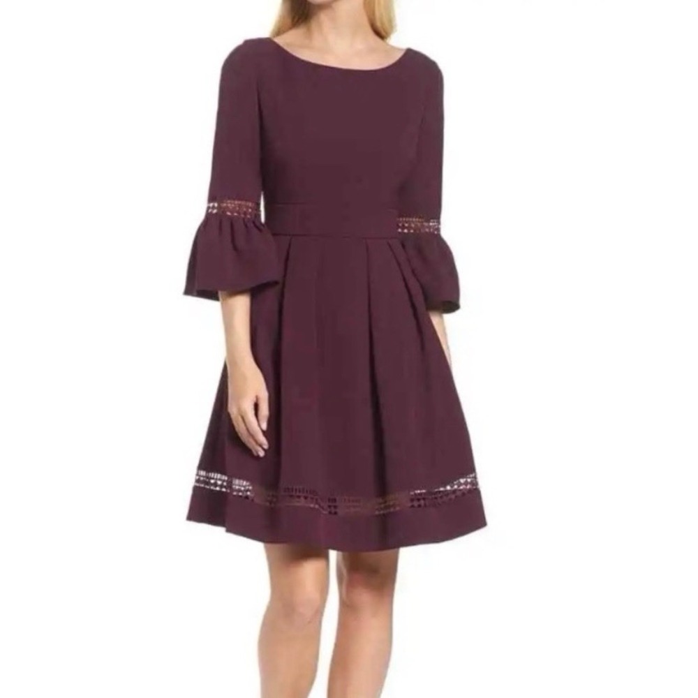 NWT Eliza J Purple Fit Flare Bell Sleeve Stretch‎ Dress Pockets Size 22W